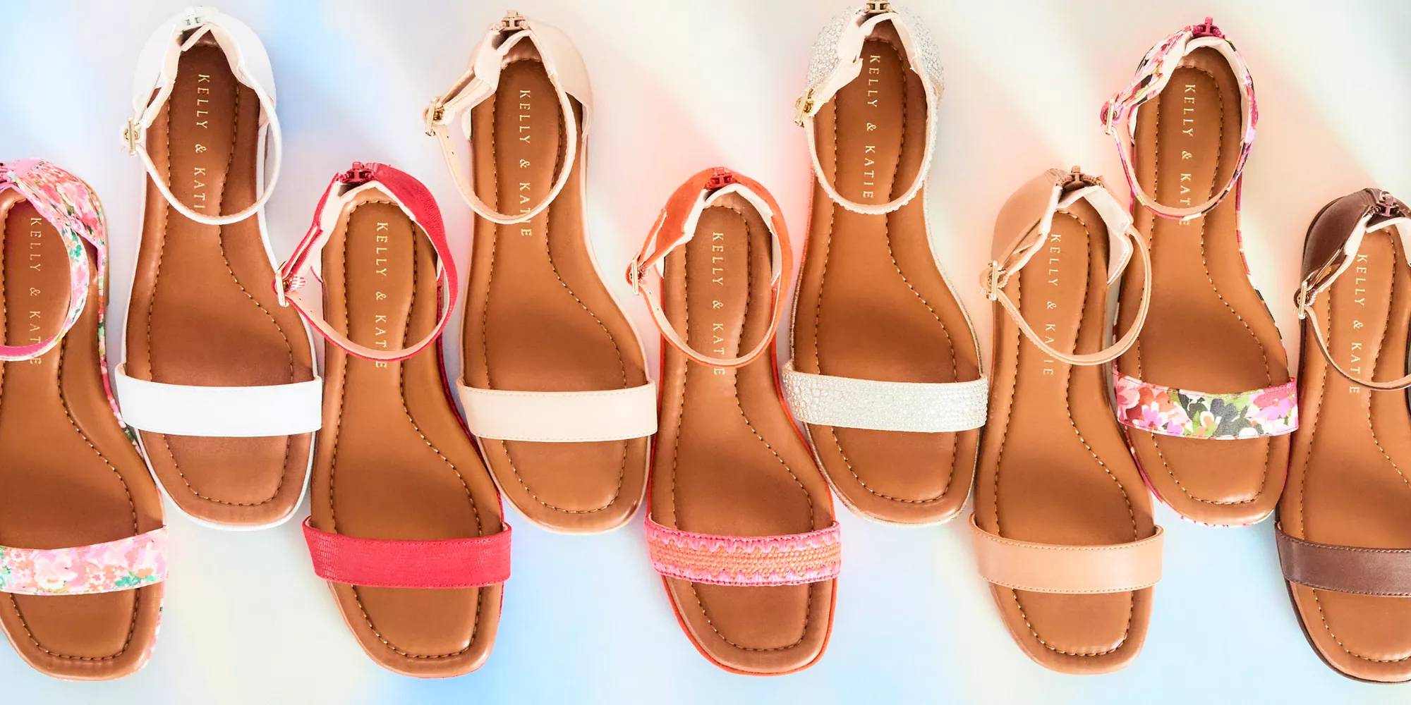 colorful women's sandals on a blue background
