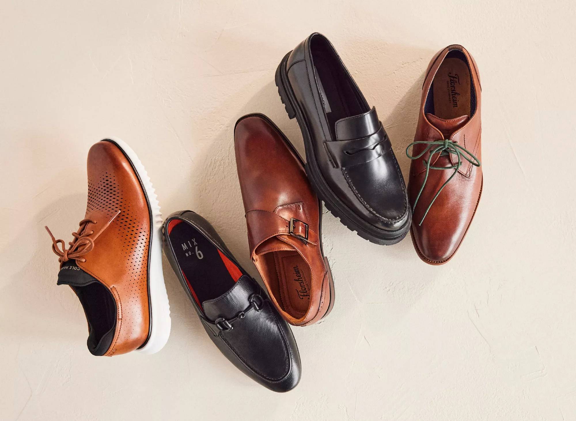 Various types of men's dress shoes