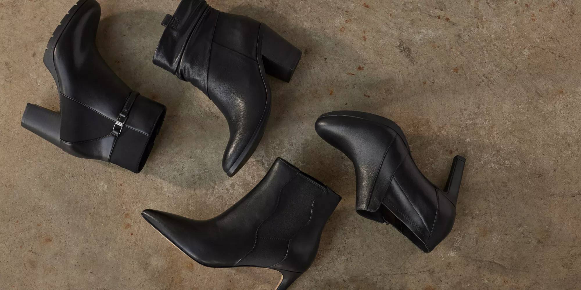 Various black ankle boots and booties