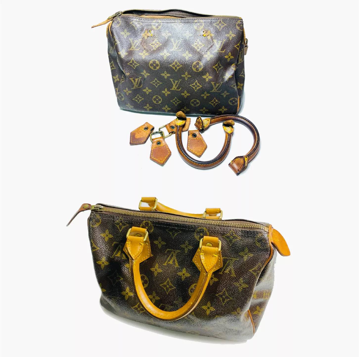 Featuring a before & after photo of a handbag