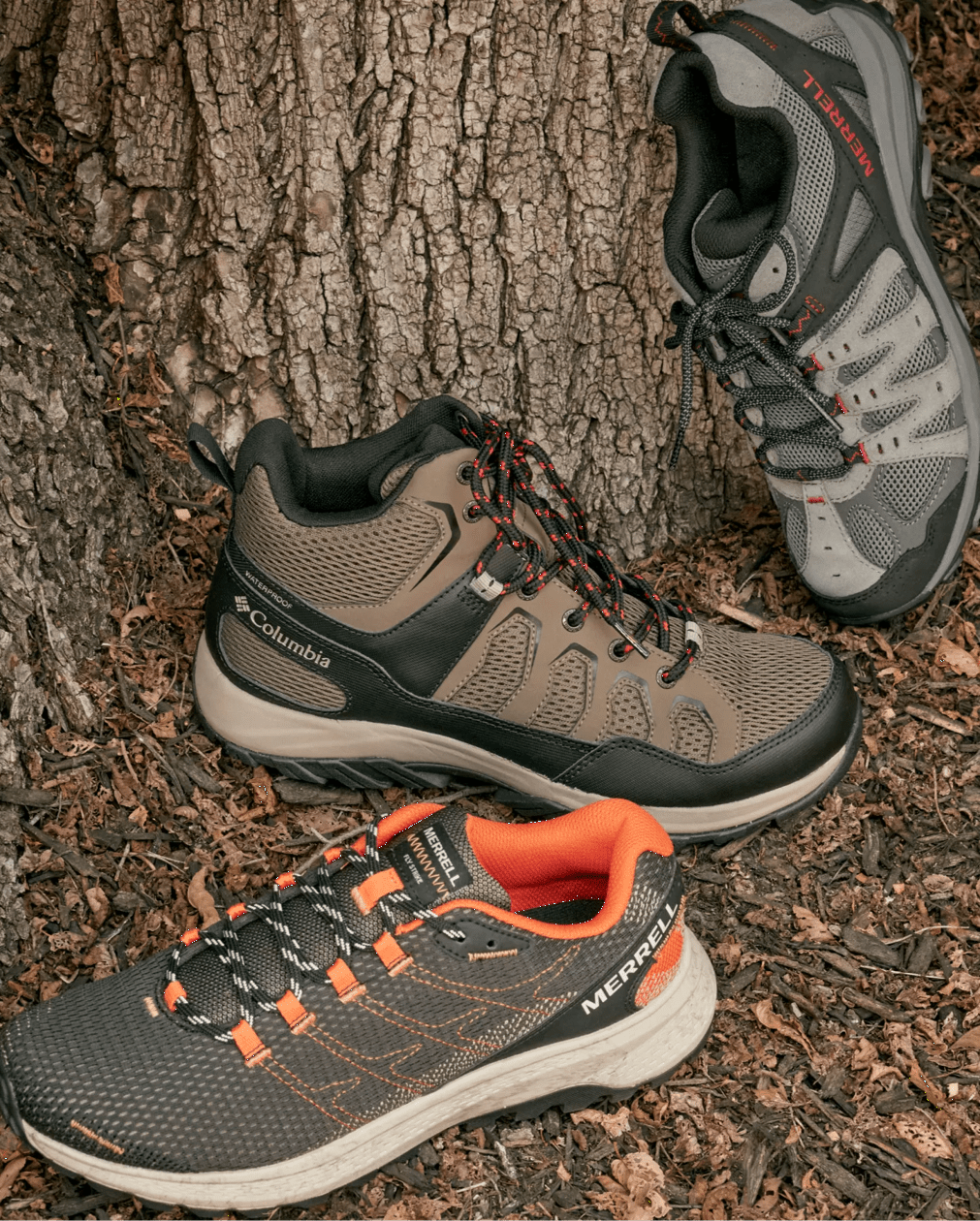 Three hiking shoes of varying support and ankle support