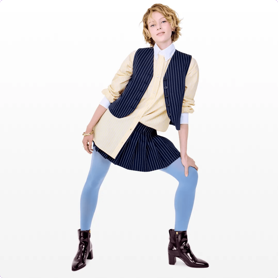 Featuring a model in brown ankle boots