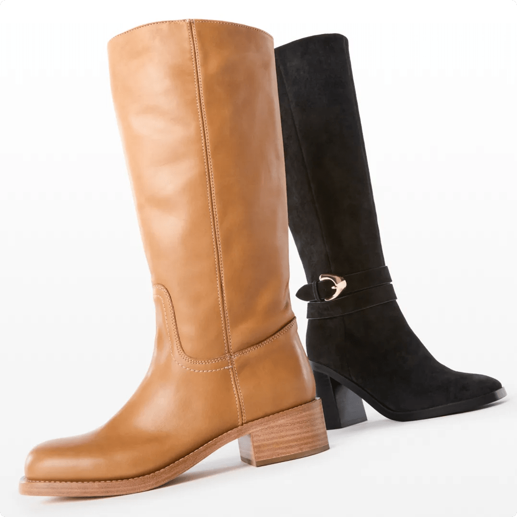 Featuring a black and brown tall boot