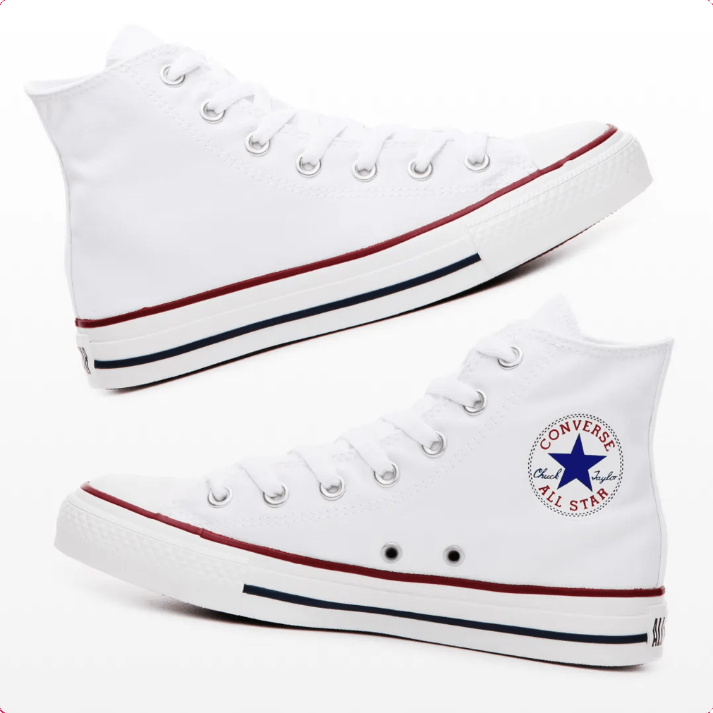 Featuring a pair of white converse sneakers