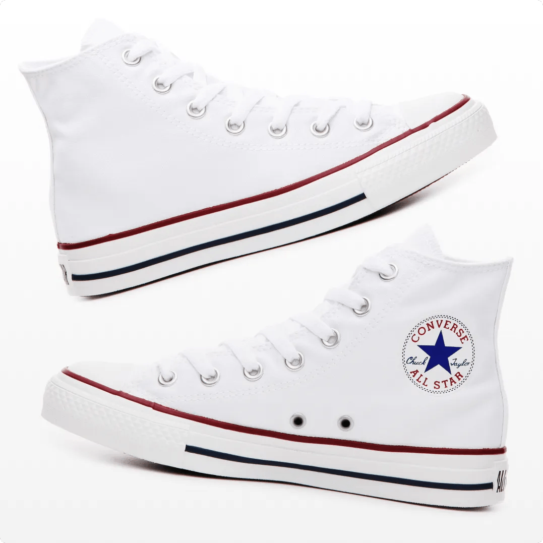 Featuring a pair of white converse sneakers