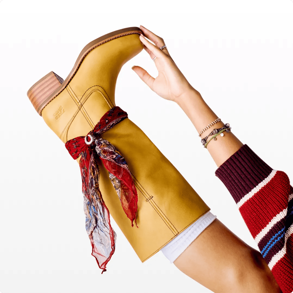 Featuring a model in Frye & Co boots