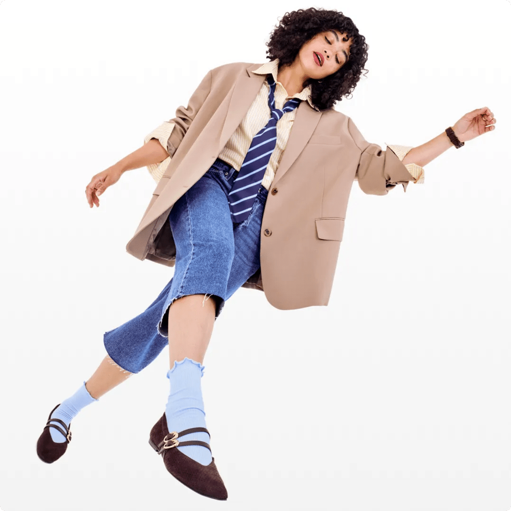 Featuring a model in Mary Jane flats. Click to learn more about fall trends.