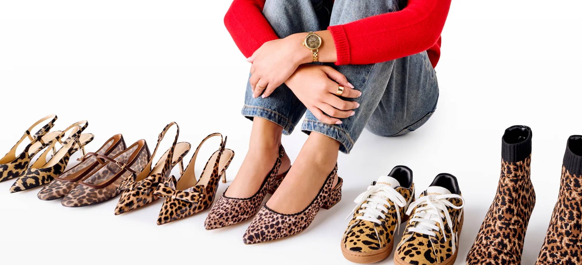 Featuring a model with an assortment of different animal print styles.