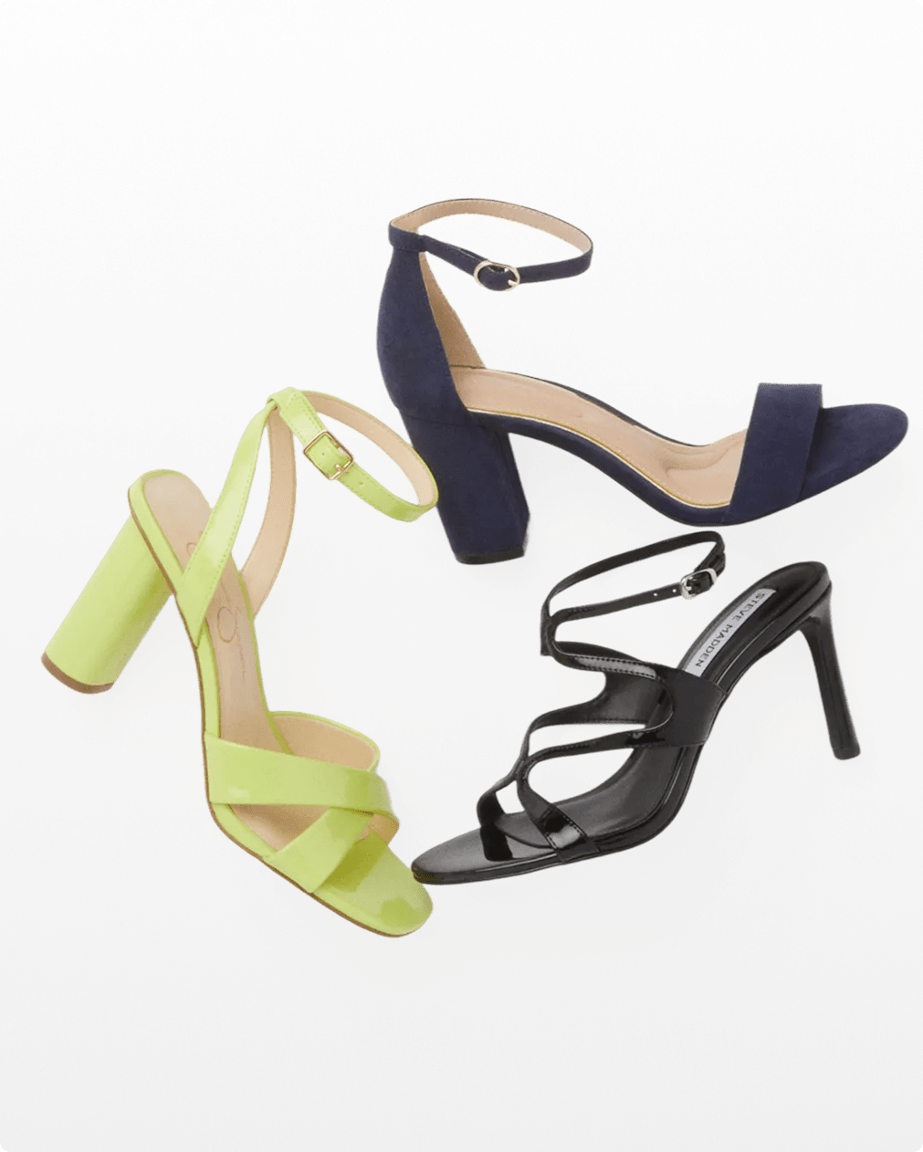 Featuring three pairs of women's sandals.