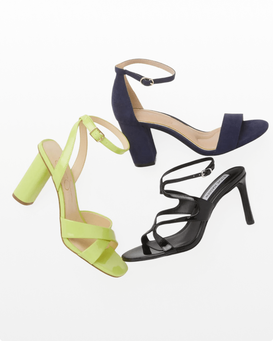 Featuring three pairs of women's sandals.