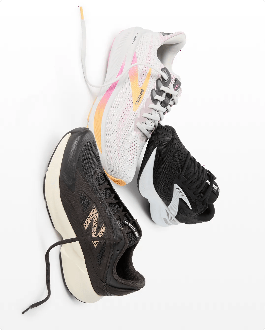 Featuring three pairs of athletic sneakers.