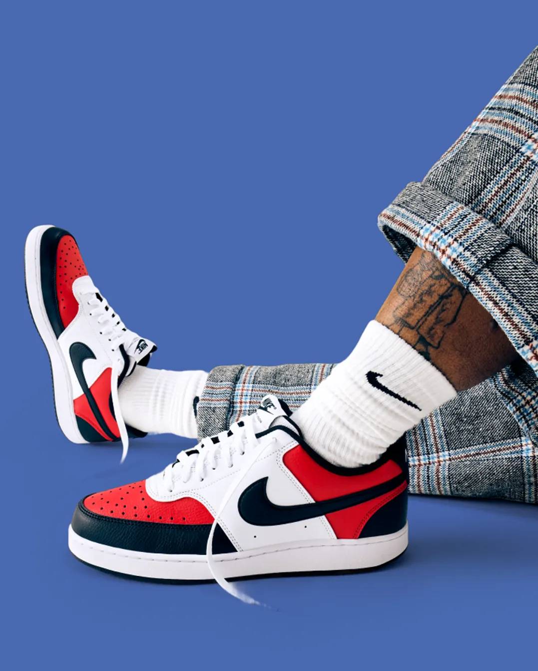 Featuring a model in black heels.