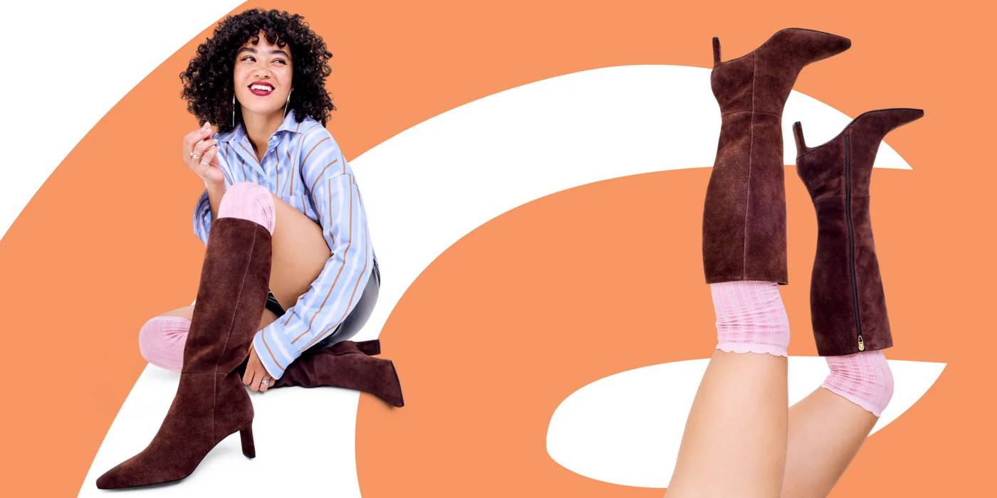 Woman wearing the Dolce Vita Gabby boot in brown 600161.