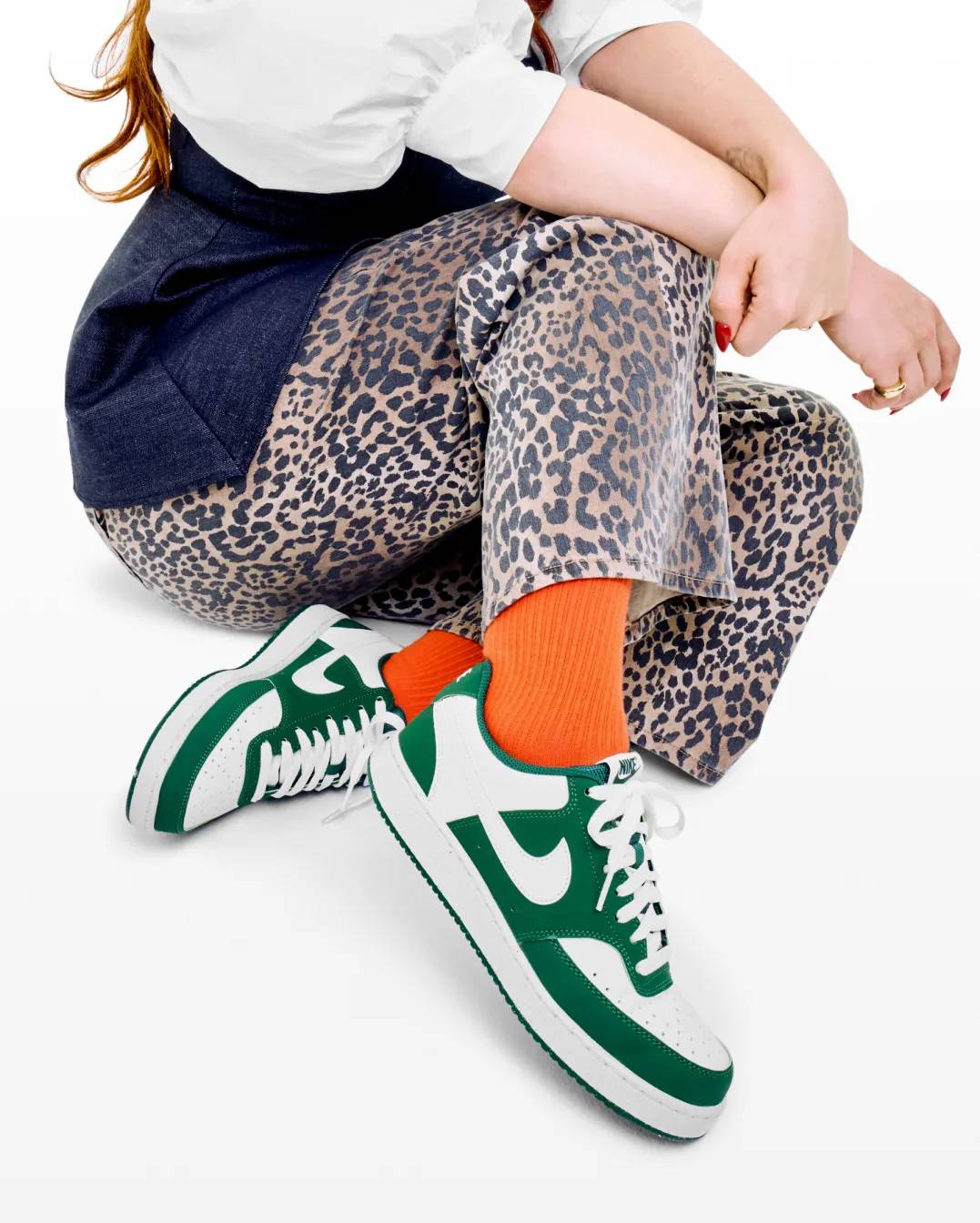 Featuring a model in burgundy heels