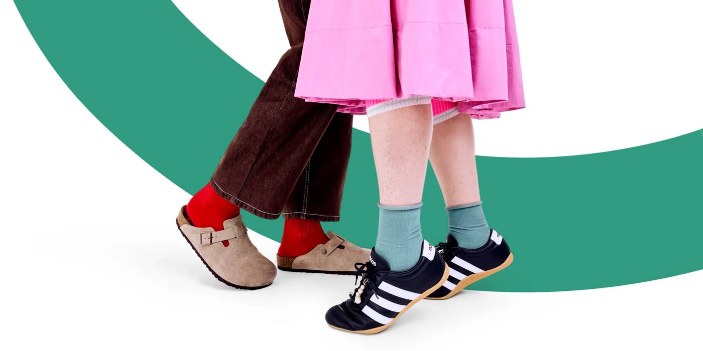 DSW imagery featuring Adidas grand court lo sneaker 593327 and the Birkenstock Boston Clog 498599.