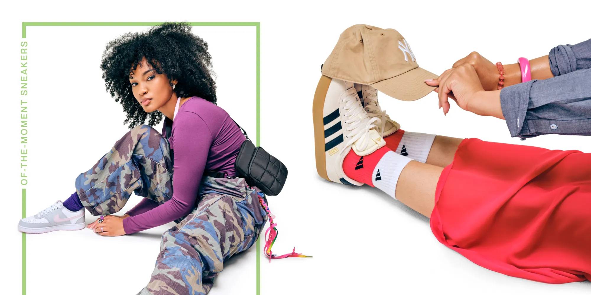 Featuring a model wearing nike & adidas court sneakers