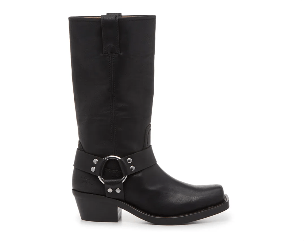 A person wearing the Frye & Co. Lorrie Harness Western Boot 600455.