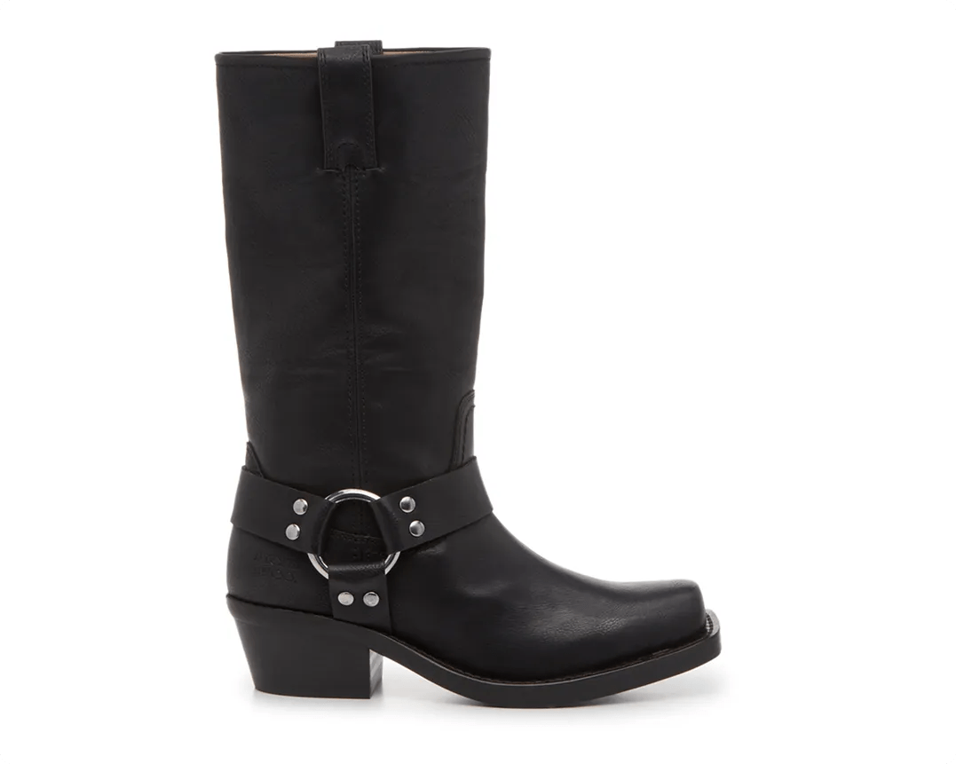 A person wearing the Frye & Co. Lorrie Harness Western Boot 600455.