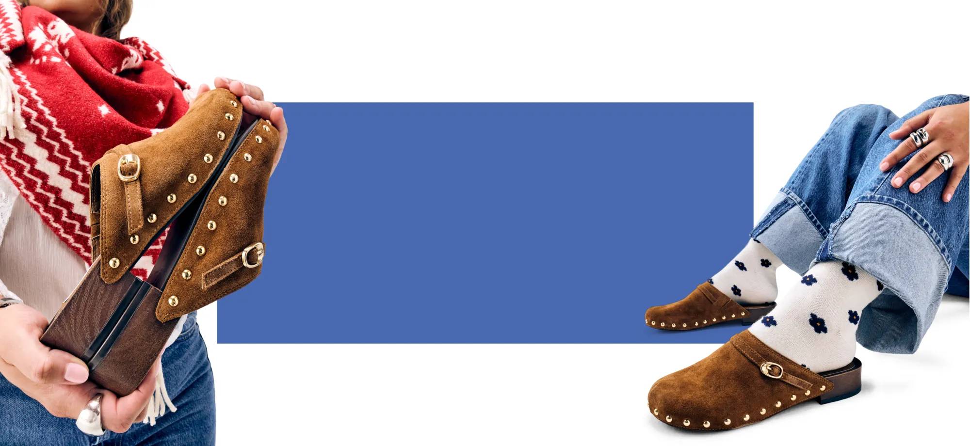 Featuring suede clogs.