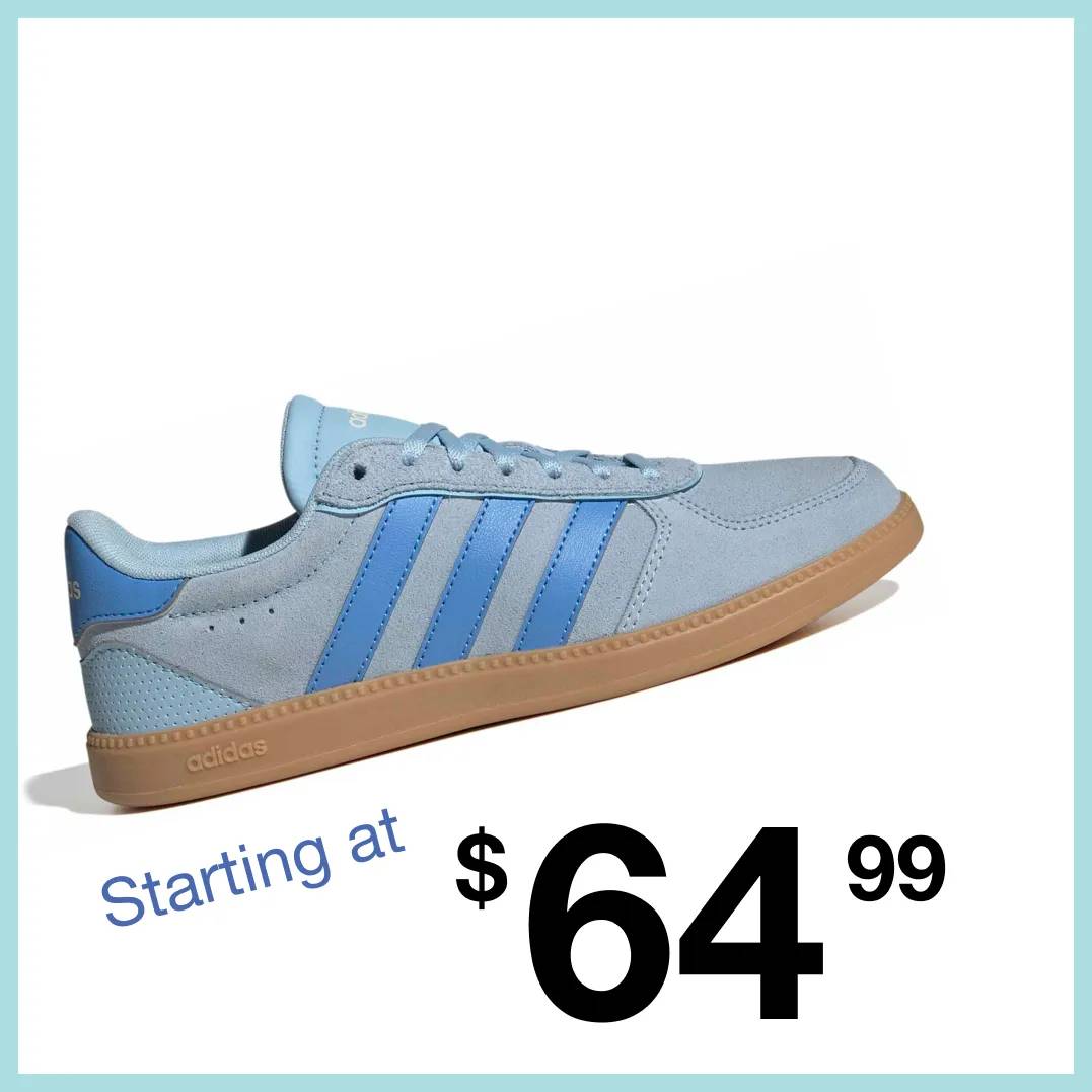 Featuring a women's bright blue adidas court sneaker.