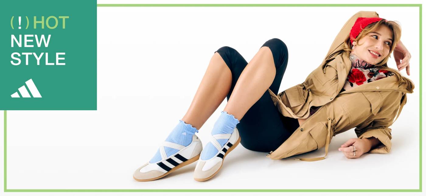 Featuring a model in the adidas Barreda Mary Jane style.