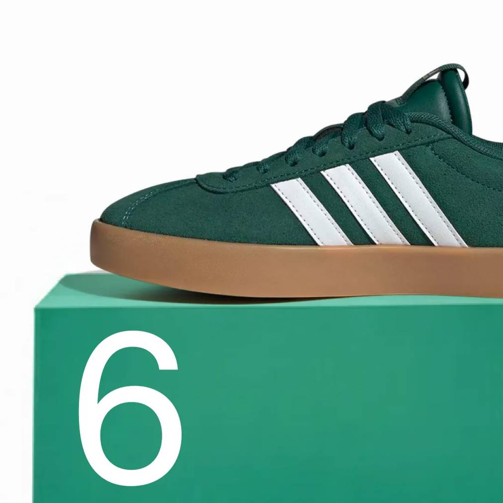 Featuring a women's green and white adidas VL Court 3.0 sneaker.
