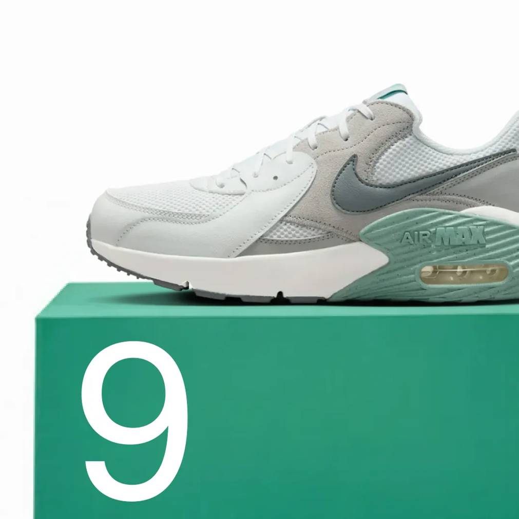 Featuring a women's white and green Nike Air Max Excee sneaker.