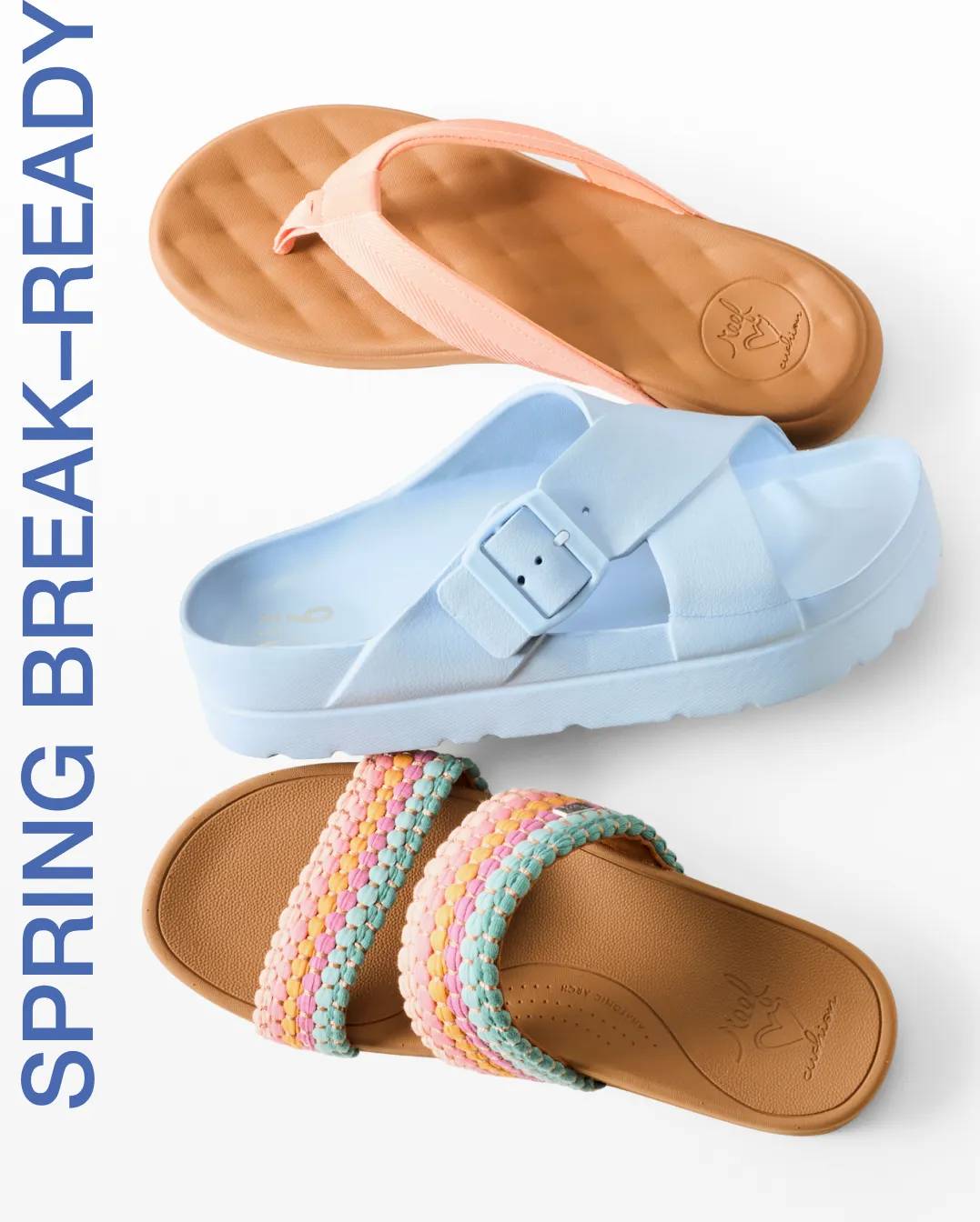 Featuring an assortment of sandals.