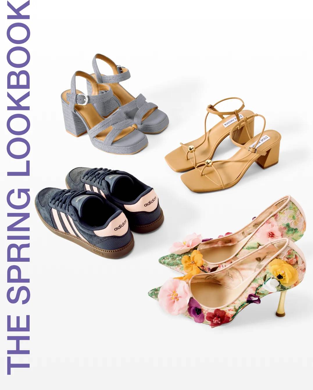 Featuring an assortment of spring sandals, sneakers and heels.
