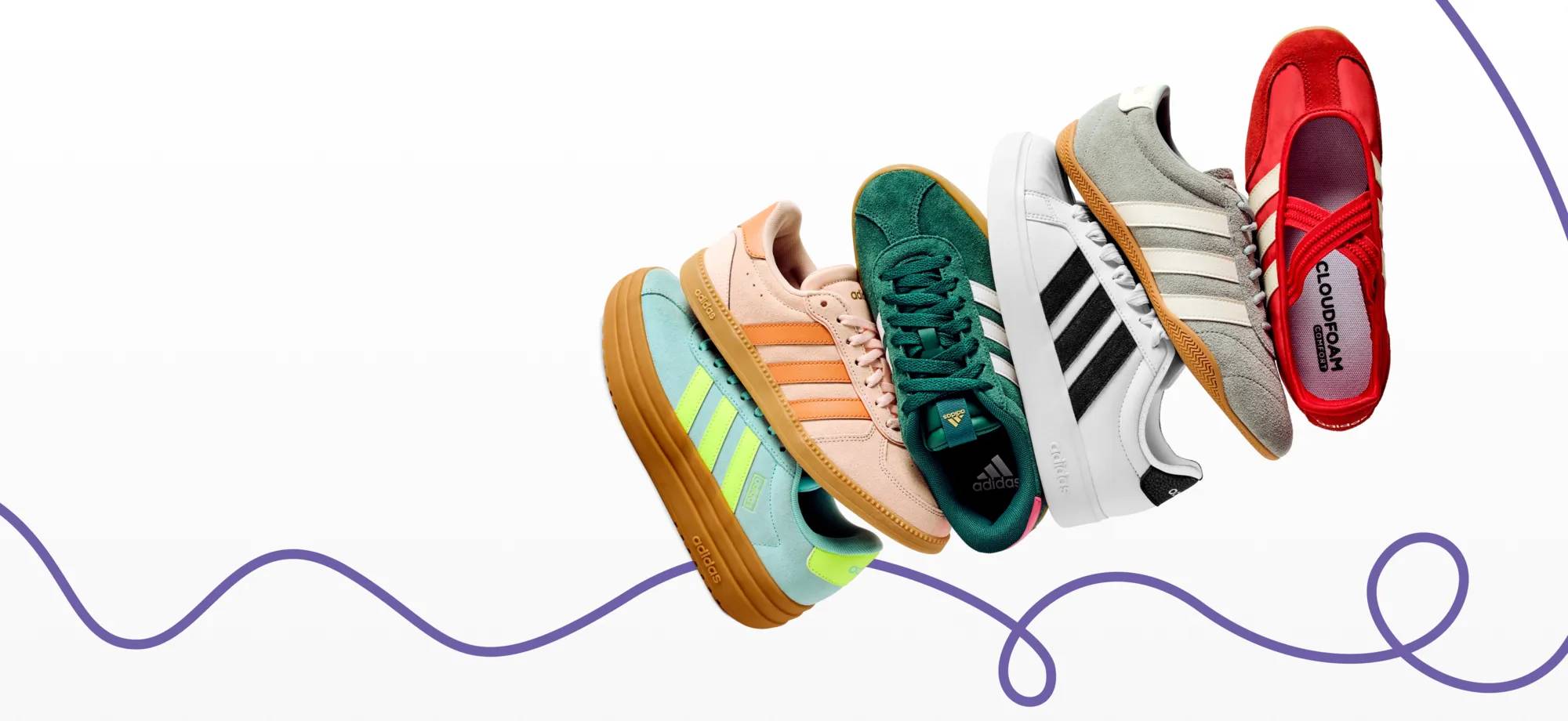 Featuring an assortment of adidas court and terrace sneakers.