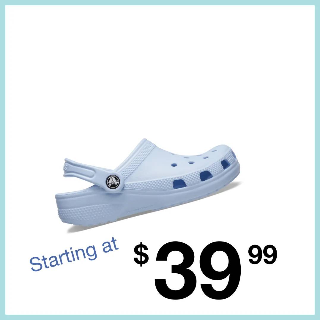 Featuring a kids' blue clog.