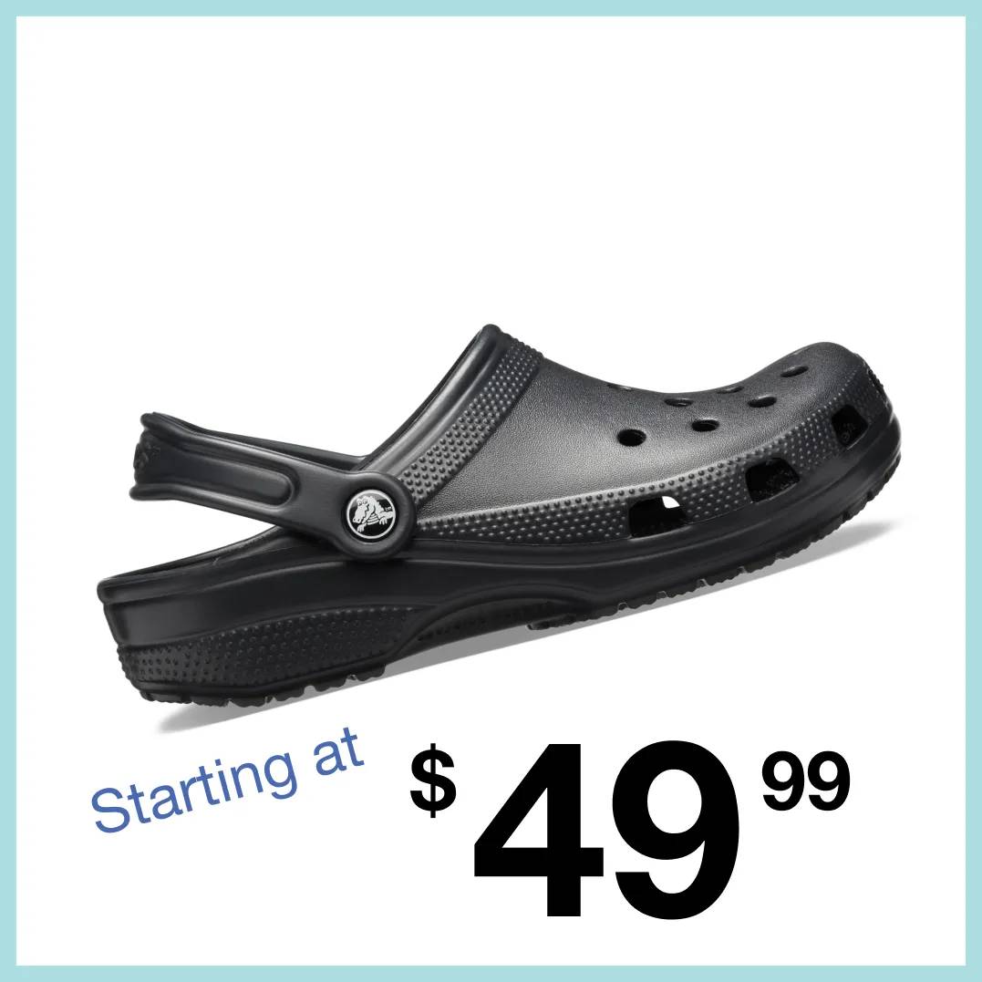Featuring a men's black clog.