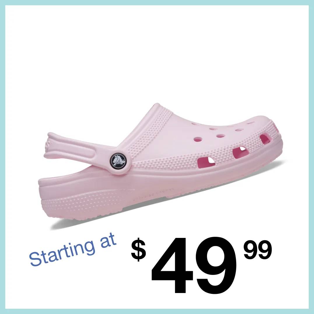 Featuring a women's pink clog.