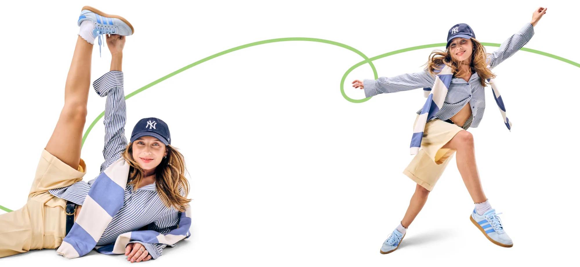 Featuring a woman wearing Adidas court sneakers.