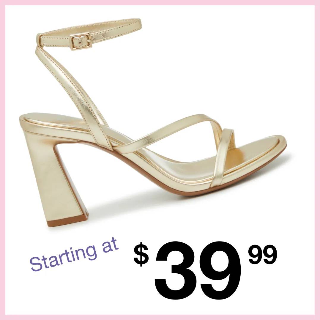 Featuring a women's gold dress sandal.