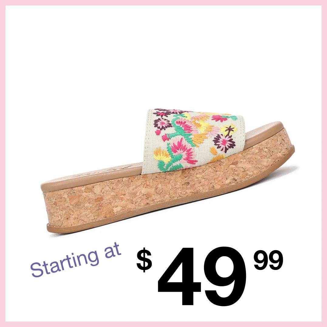 Featuring a women's wedge sandal.