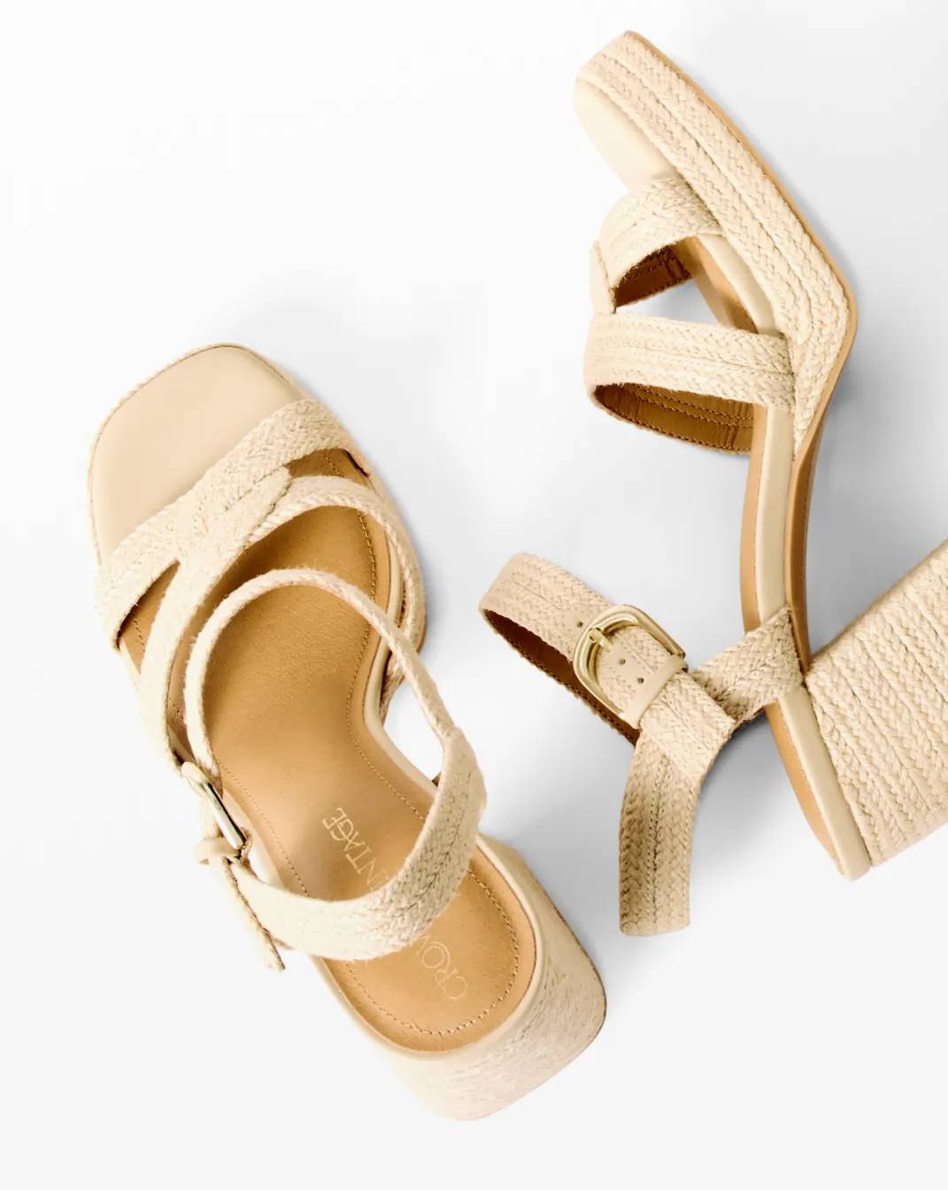 Featuring a natural woven block heel.