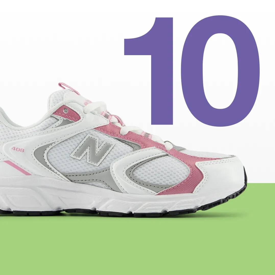 Featuring a pair of pink and grey sneakers from New Balance.