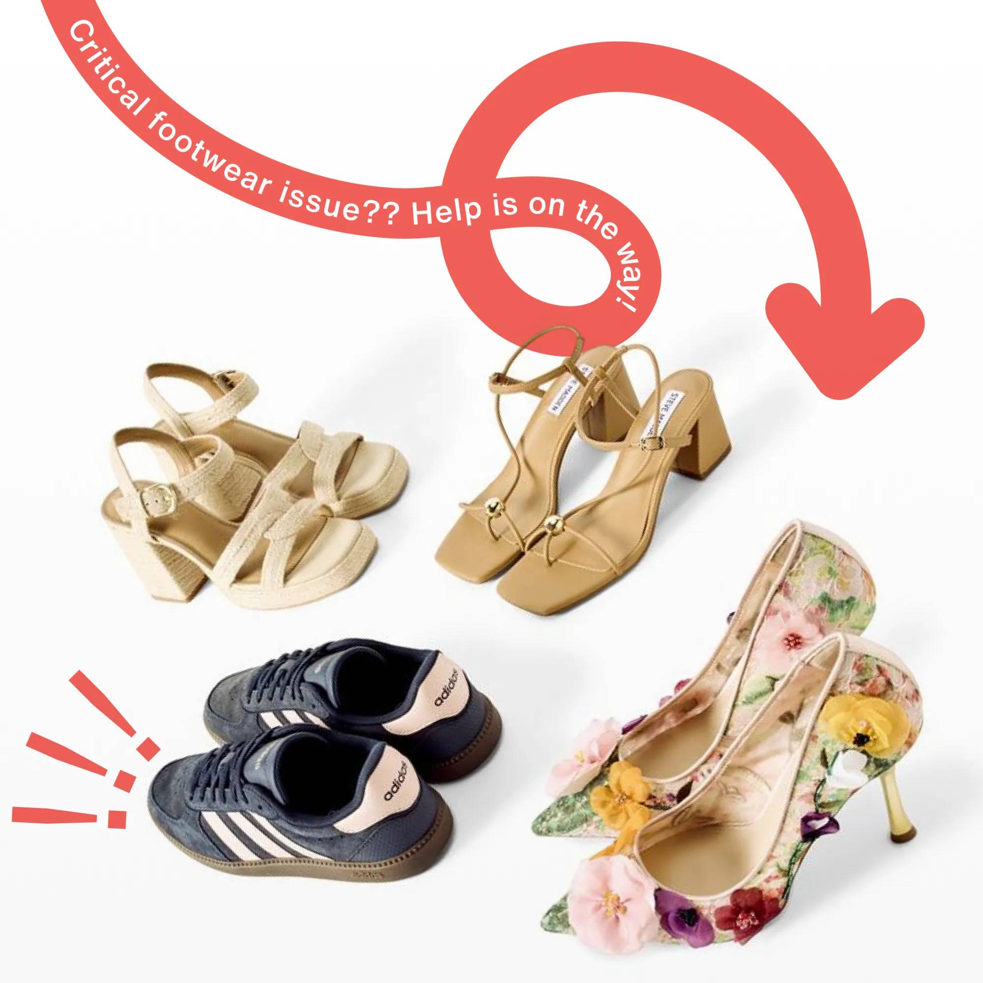 Featuring an assortment of heels and sneakers.