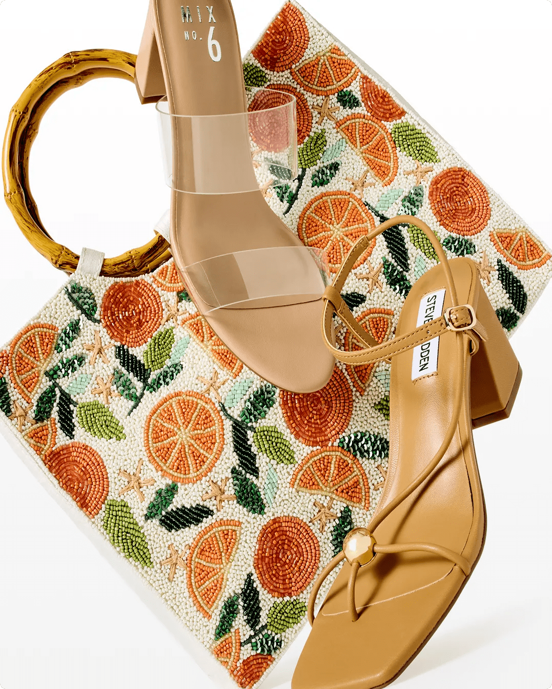 Featuring women's simple neutral block heels and accessories.