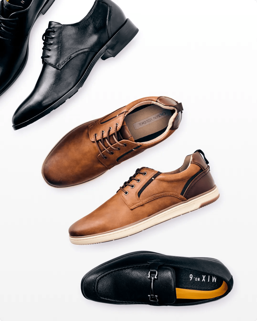 Featuring men's black loafers.