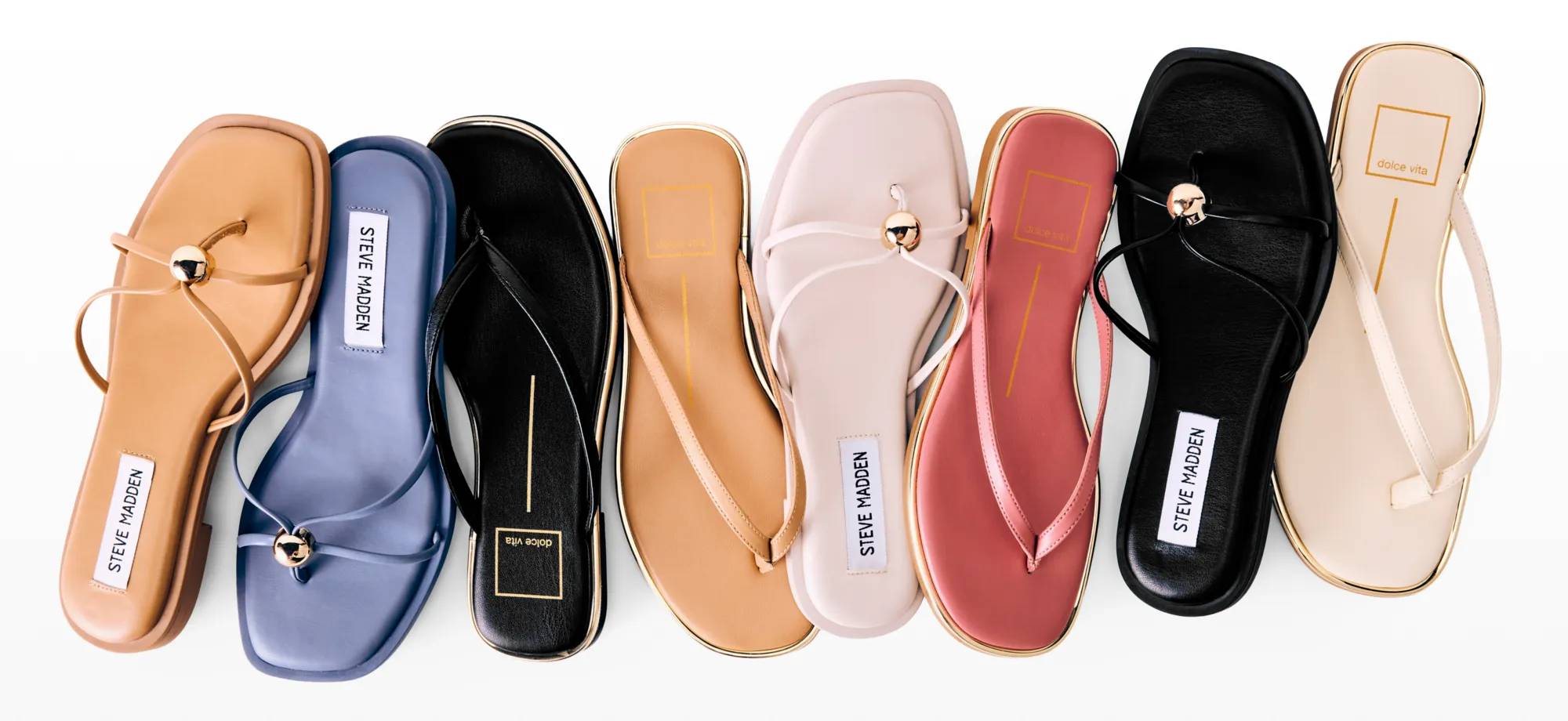 Featuring an assortment of flats and flip flops for women.