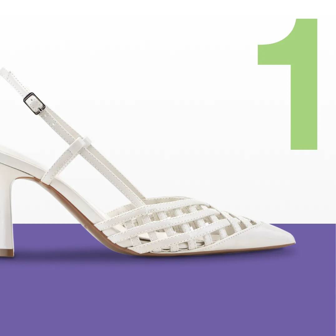 Featuring a white Marc Fisher heel.