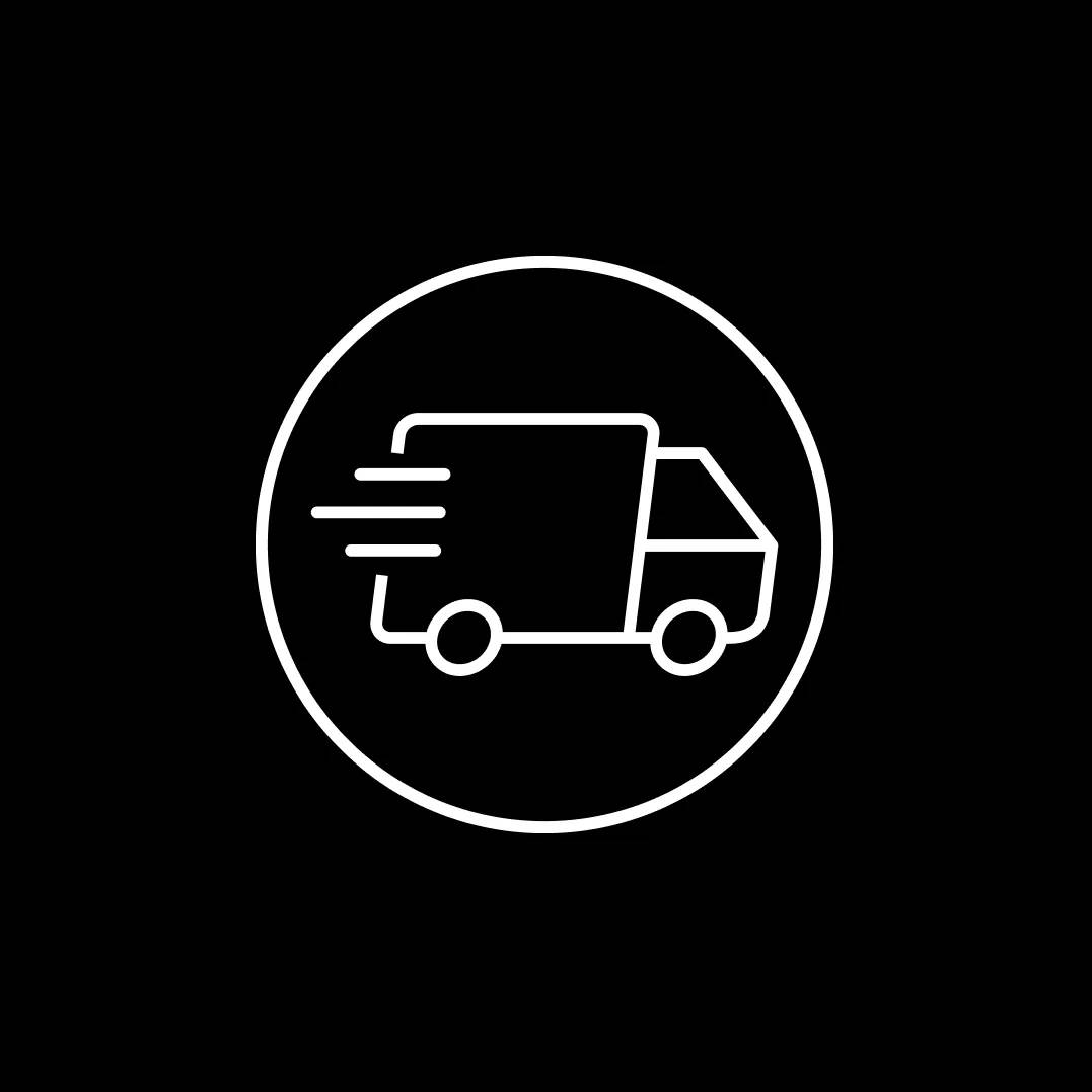 Featuring a black background with a delivery truck on it.