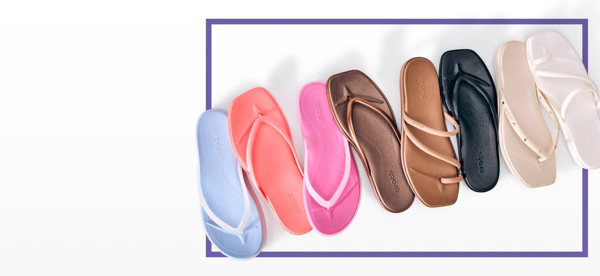 Featuring an assortment of colorful Crocs Miami sandals.
