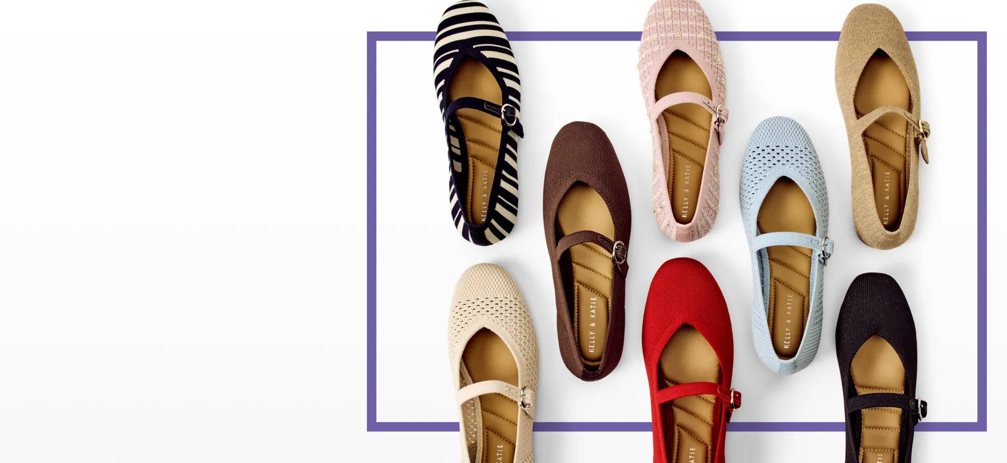 Featuring an assortment of Kelly + Katie brand flats.
