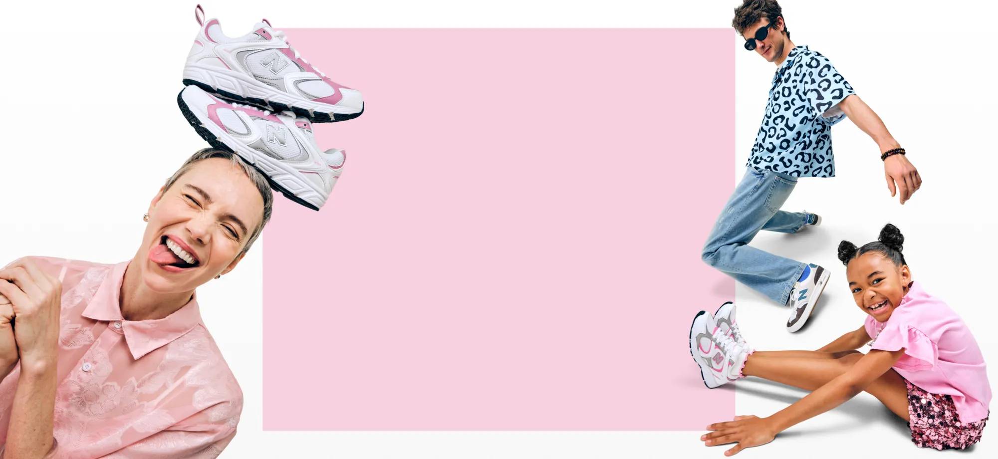 Featuring an three models all wearing New Balance sneakers.