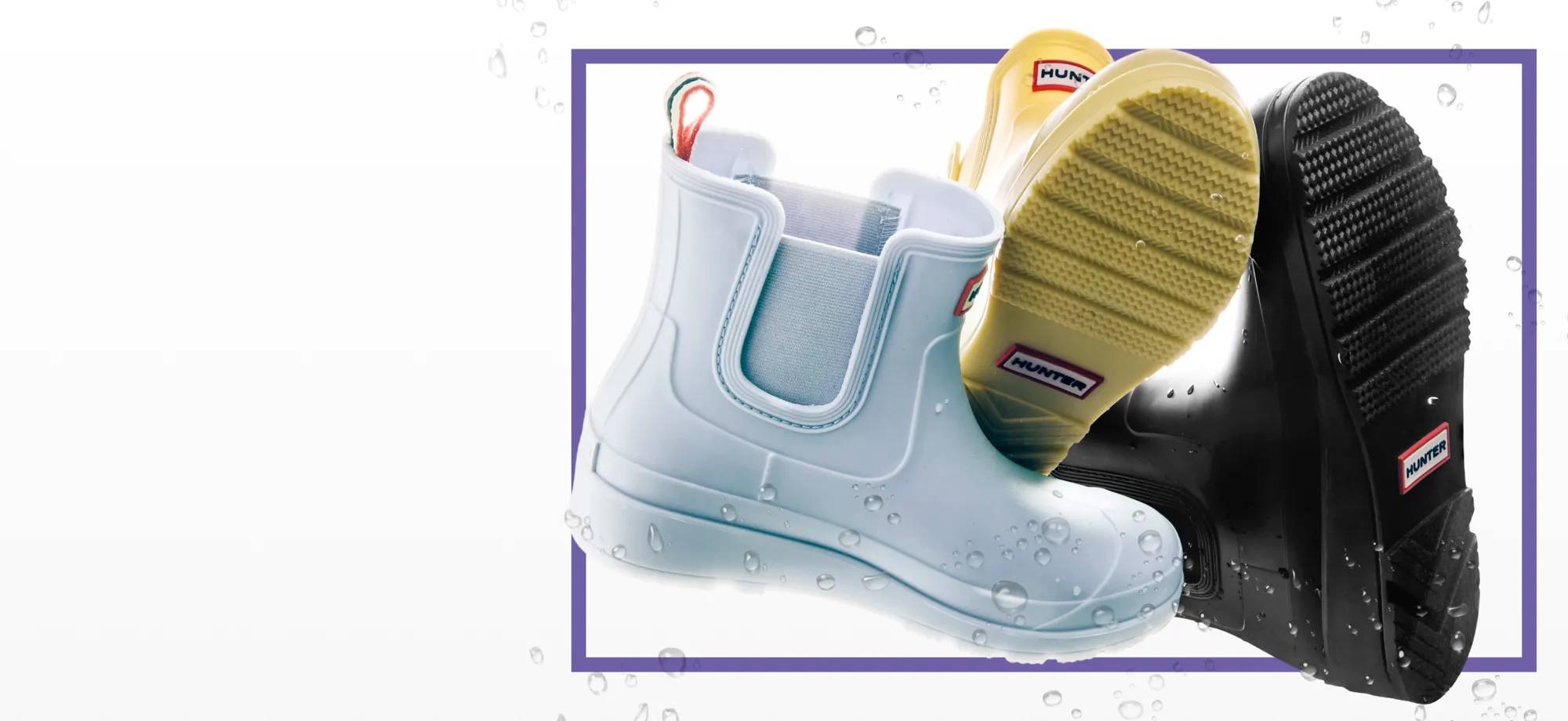 Featuring an assortment of rain boots.