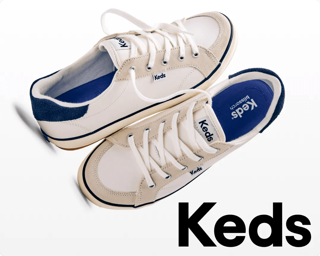 Featuring a blue and cream sneaker from Keds.