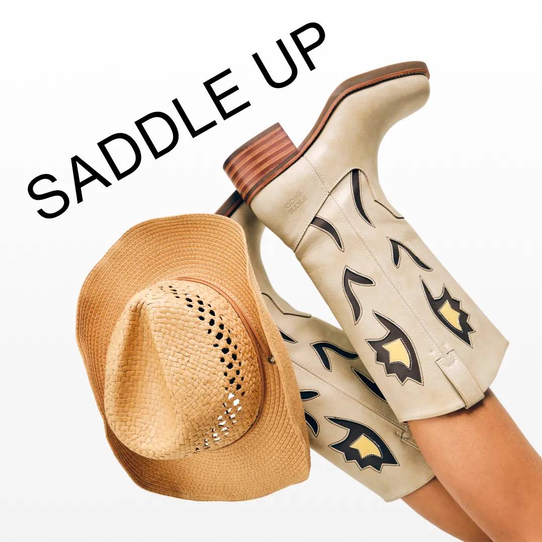 Featuring cowboy boots and a straw hat